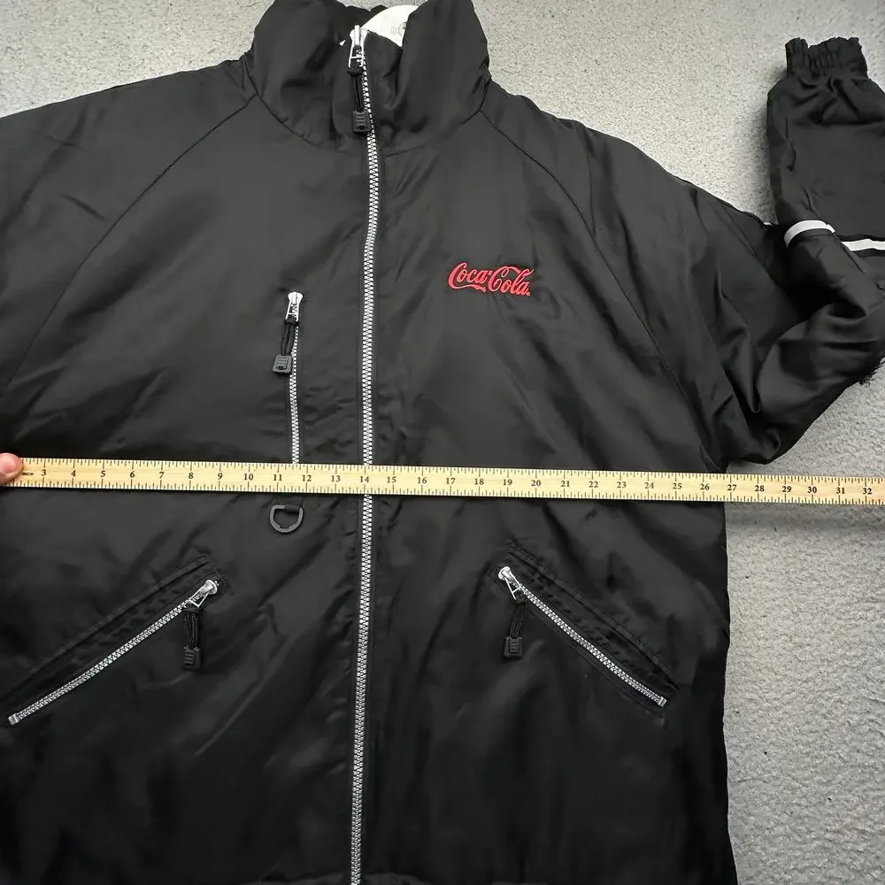 Vintage Tri-Mountain Coca Cola Nylon Quilt Lined Work Jacket Mens XL Reflective
